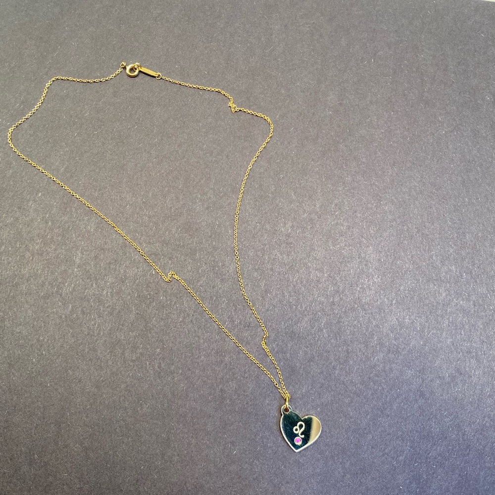 Tiffany Pink Sapphire Leo Star Sign Heart Tag 18k Yellow Gold Pendant Necklace